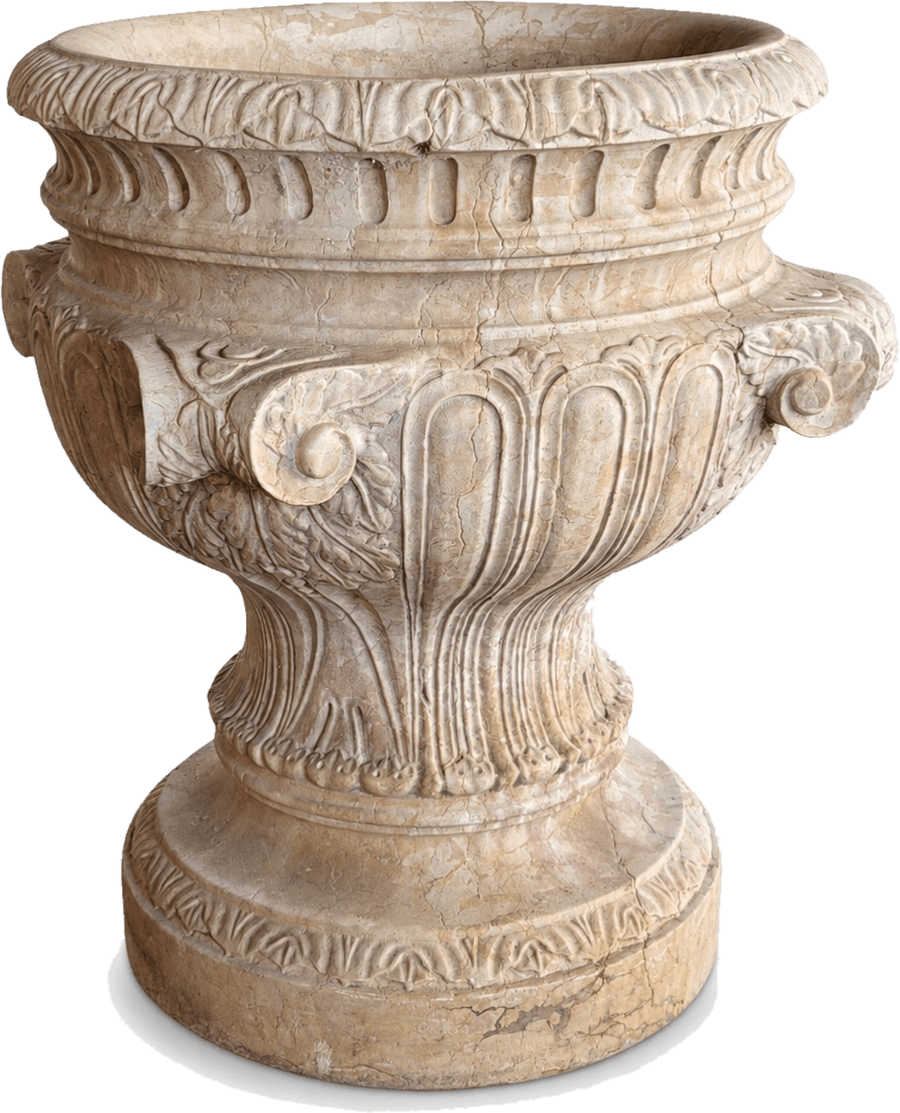 Vaso ad acanto in marmo botticino