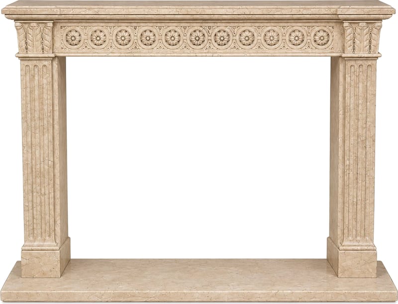 Camino lineare con fregio a rosette — Marmo beige scolpito, finitura levigata