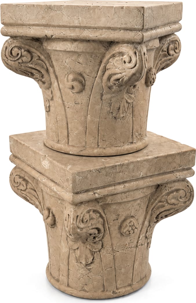 Capitello doppio in marmo beige — Marmo beige scolpito