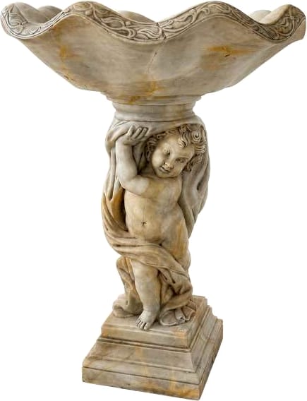 Coppa su putto in marmo chiaro — Marmo chiaro scolpito