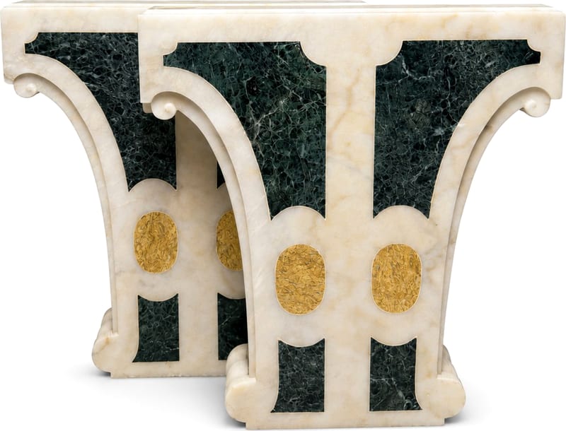 Coppia di elementi architettonici intarsiati — Marmi policromi con inserti decorativi